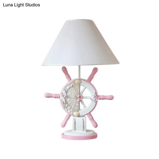 Childrens Rudder Resin Task Light Desk Lamp - Single Head Pink/Green White Fabric Shade