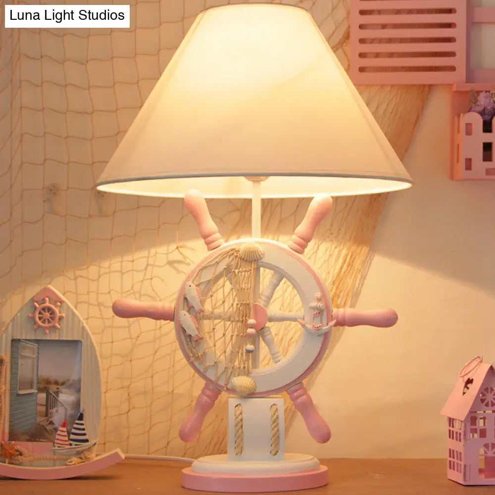 Childrens Rudder Resin Task Light Desk Lamp - Single Head Pink/Green White Fabric Shade Pink