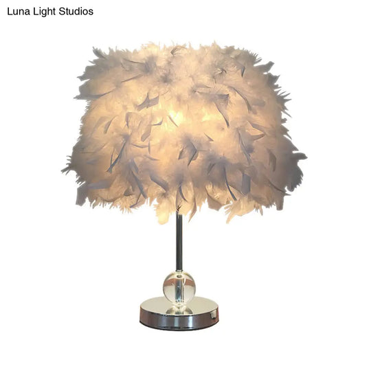 Contemporary Feather Cylinder Table Lamp With Crystal Ball - Red/Pink/Burgundy White