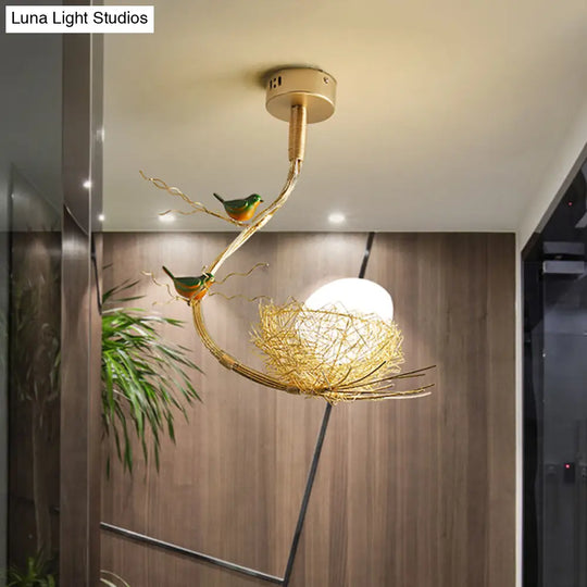 Eliza - Rustic Bird Egg Shaped Ceiling Chandelier 3 Lights Milk White Glass Golden Hanging Light