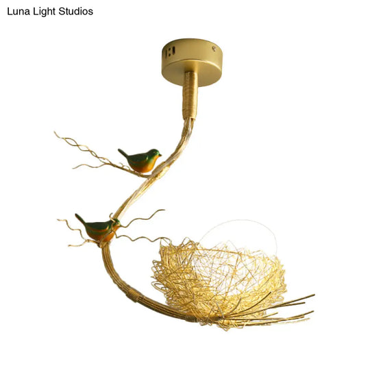 Eliza - Rustic Bird Egg Shaped Ceiling Chandelier 3 Lights Milk White Glass Golden Hanging Light