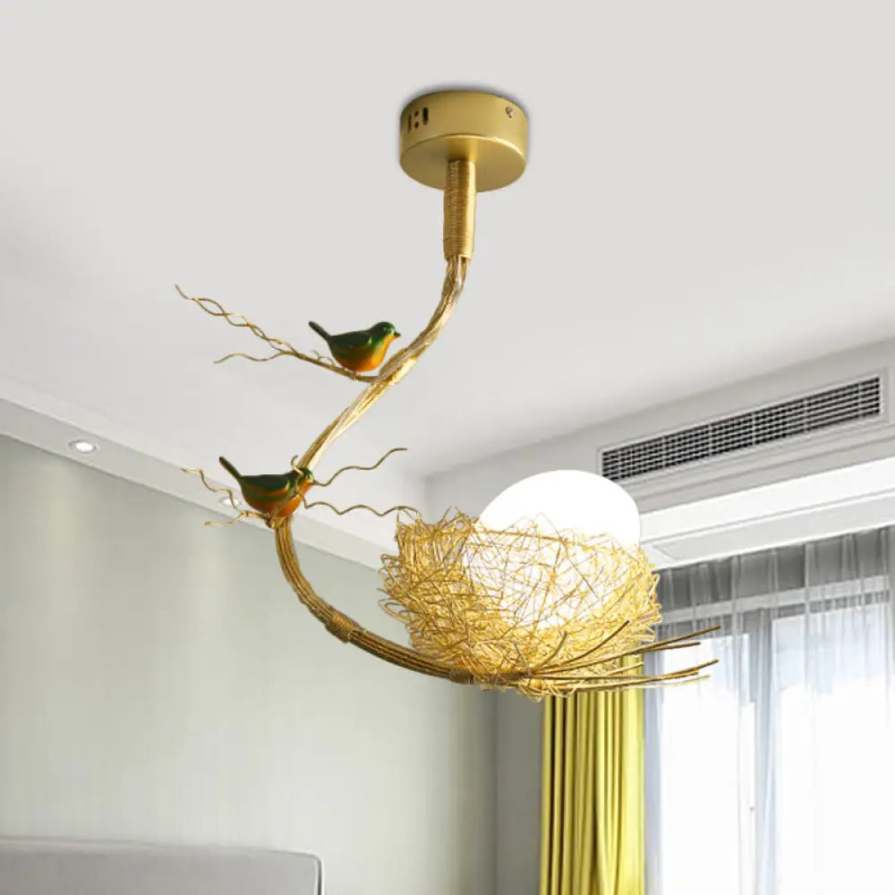 Eliza - Rustic Bird Egg Shaped Ceiling Chandelier 3 Lights Milk White Glass Golden Hanging Light