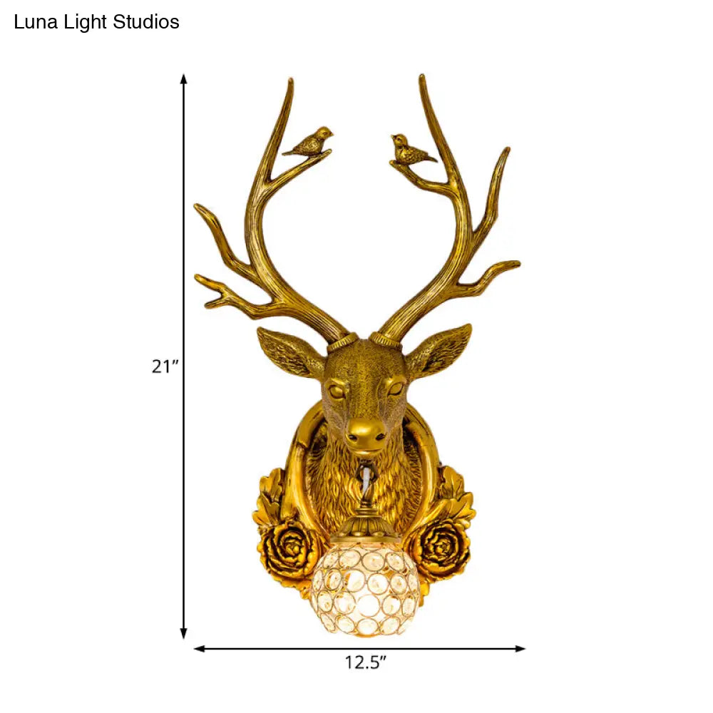 Elk 1-Light Traditional Wall Sconce For Living Room With Orb Crystal Shade - Resin Grey/Bronze/Gold