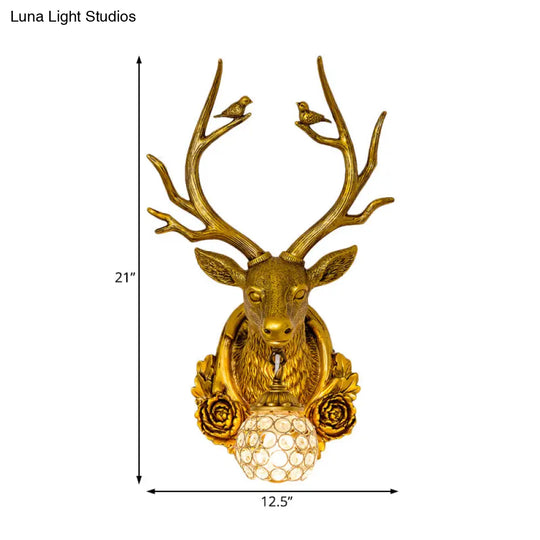 Elk 1-Light Traditional Wall Sconce For Living Room With Orb Crystal Shade - Resin Grey/Bronze/Gold