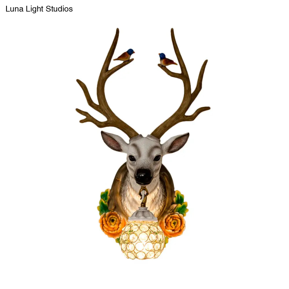 Elk 1-Light Traditional Wall Sconce For Living Room With Orb Crystal Shade - Resin Grey/Bronze/Gold