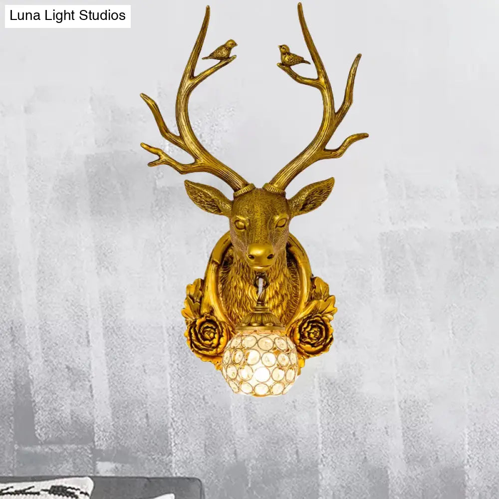 Elk 1-Light Traditional Wall Sconce For Living Room With Orb Crystal Shade - Resin Grey/Bronze/Gold