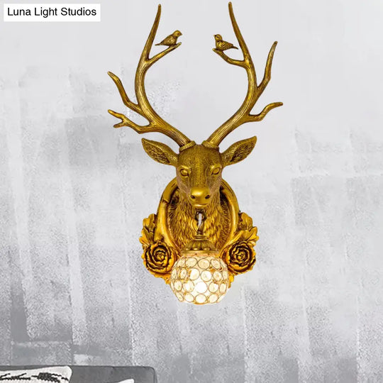 Elk 1-Light Traditional Wall Sconce For Living Room With Orb Crystal Shade - Resin Grey/Bronze/Gold