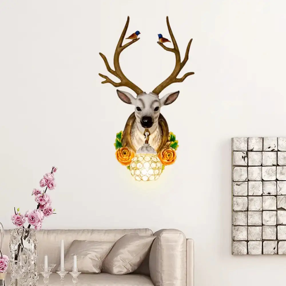 Elk 1-Light Traditional Wall Sconce For Living Room With Orb Crystal Shade - Resin Grey/Bronze/Gold