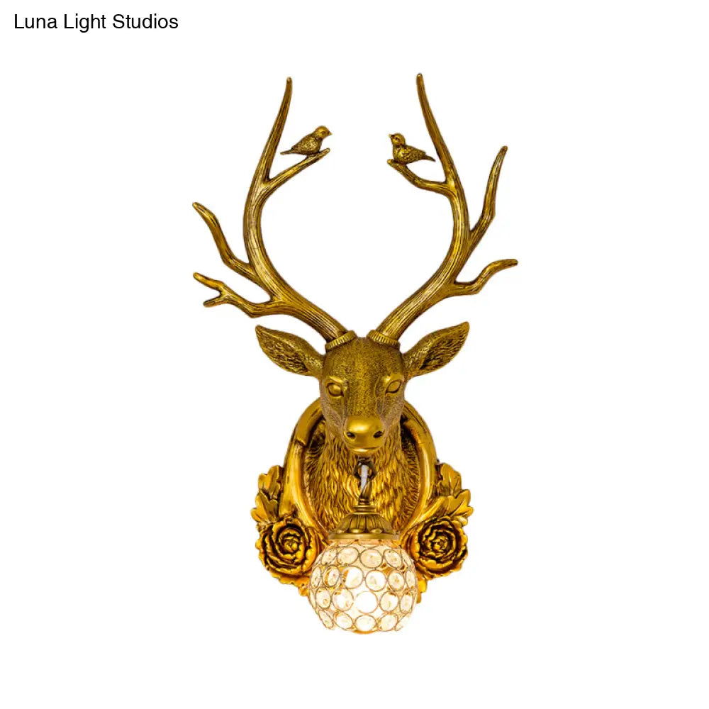 Elk 1-Light Traditional Wall Sconce For Living Room With Orb Crystal Shade - Resin Grey/Bronze/Gold