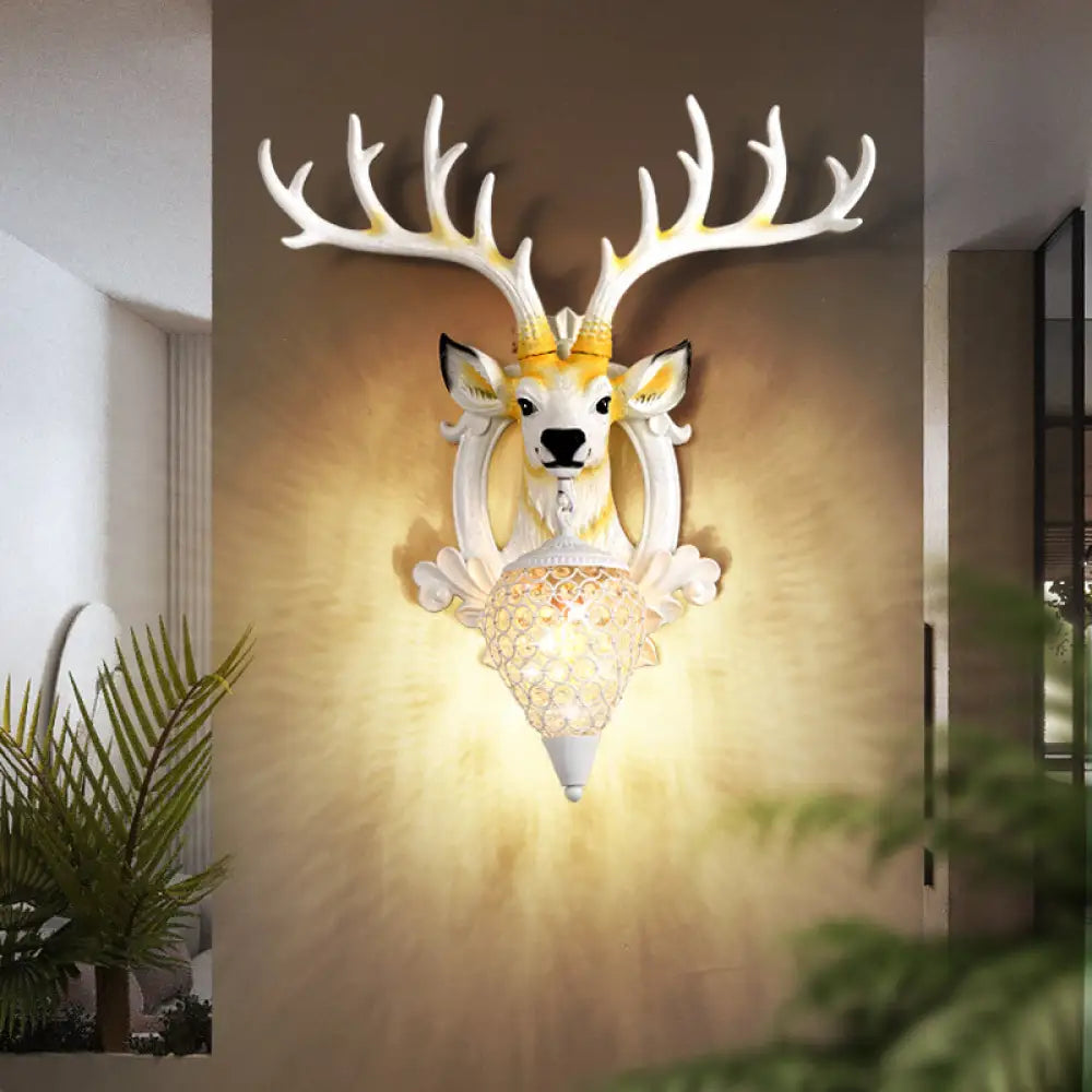 Elk Backplate Crystal Ball Wall Sconce In White/Gold - Countryside Lighting White