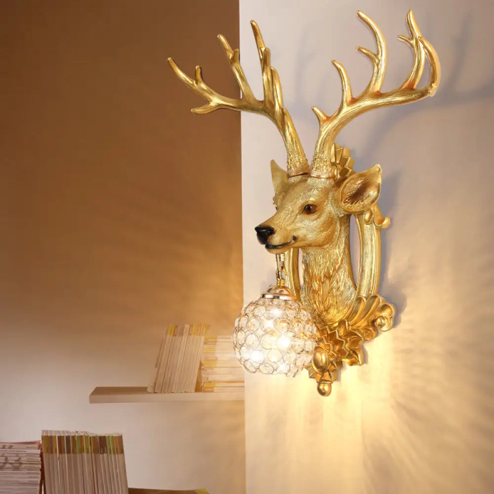 Elk Backplate Crystal Ball Wall Sconce In White/Gold - Countryside Lighting Gold