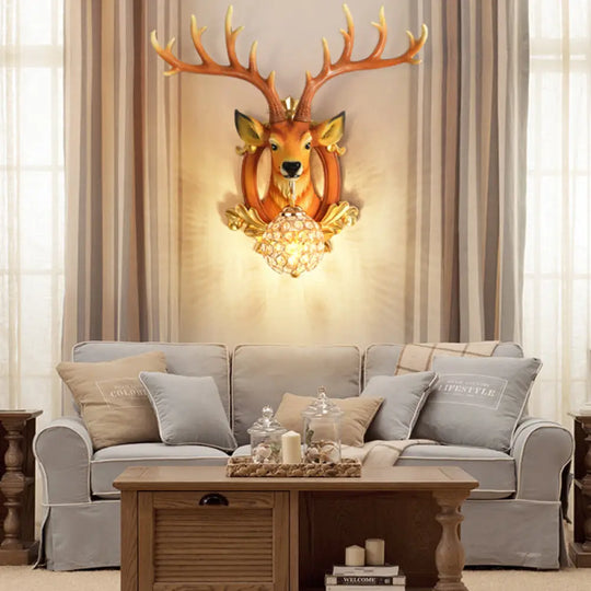 Elk Backplate Crystal Ball Wall Sconce In White/Gold - Countryside Lighting Brown