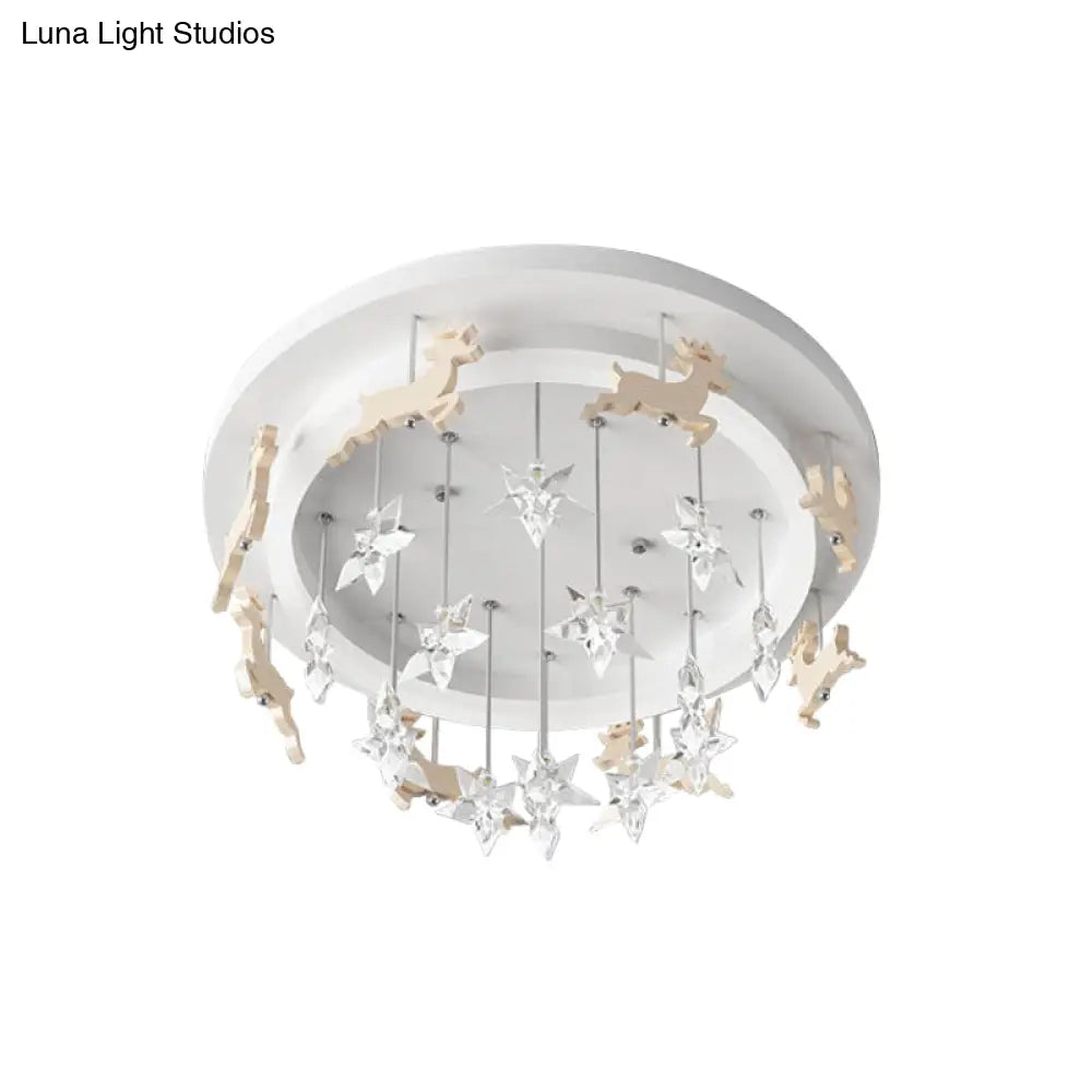 Elk Carousel Acrylic Semi Mount Lighting: Kids White Led Ceiling Flush Light In Warm/White