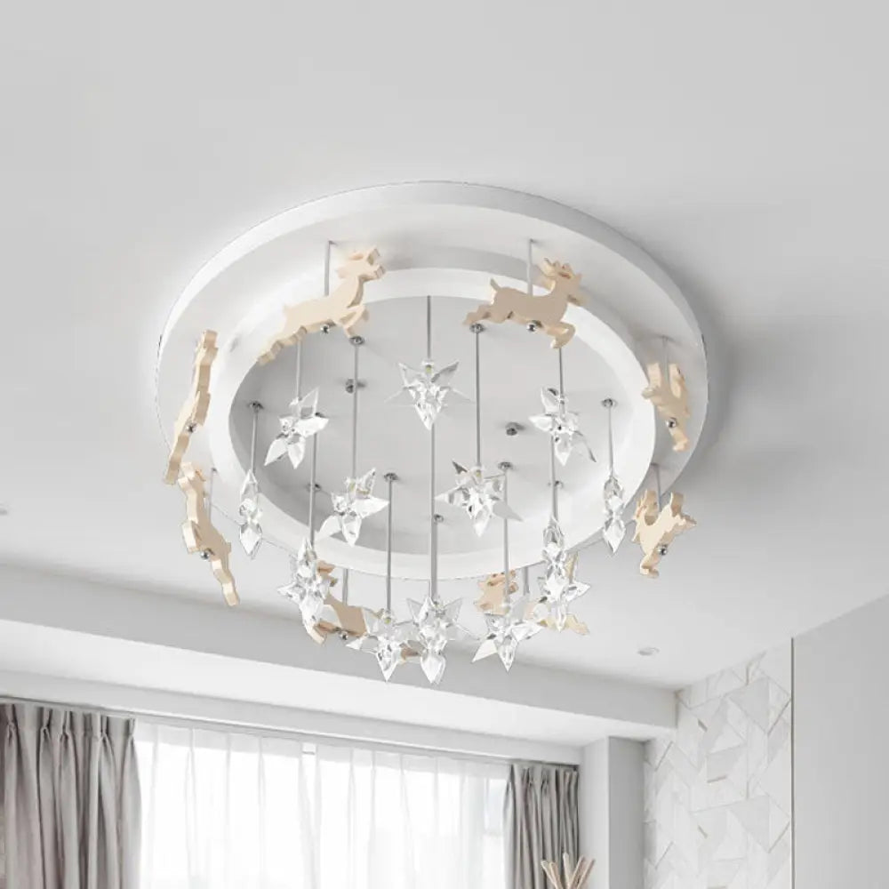 Elk Carousel Acrylic Semi Mount Lighting: Kid’s White Led Ceiling Flush Light In Warm/White / Warm