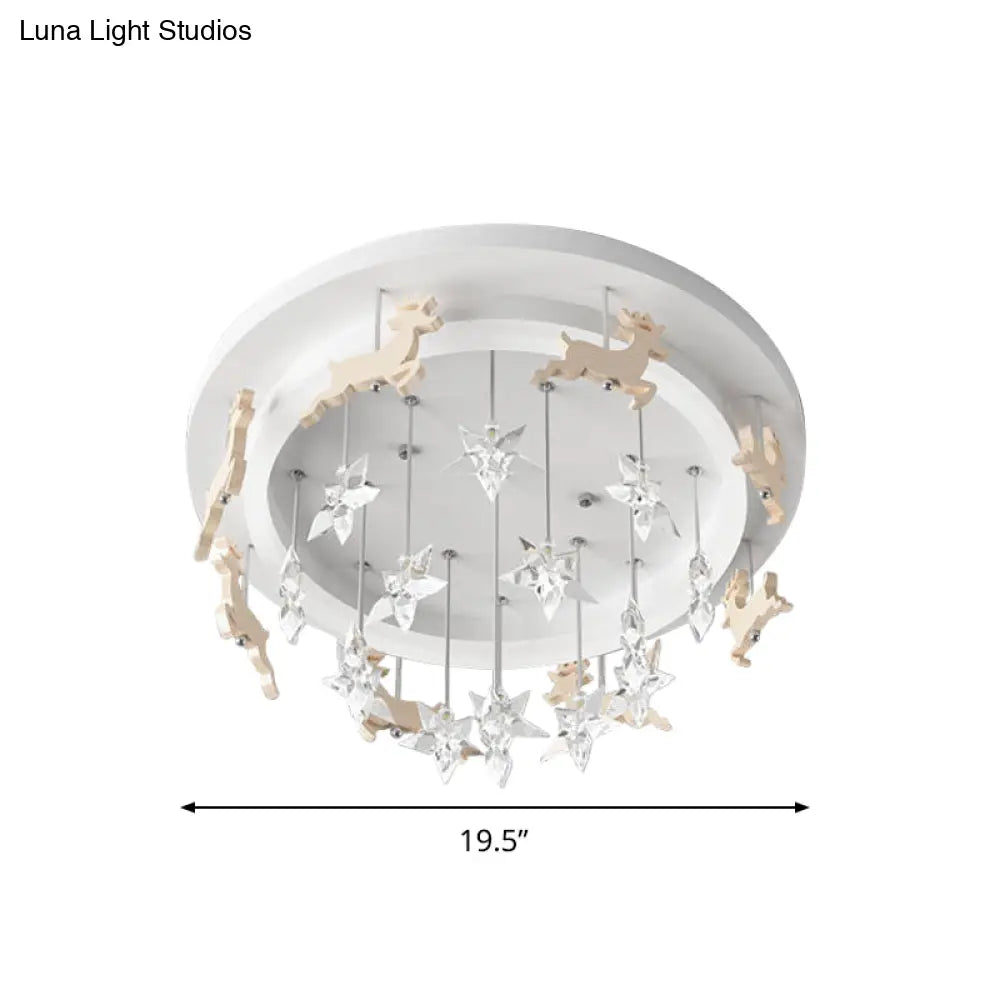 Elk Carousel Acrylic Semi Mount Lighting: Kid’s White Led Ceiling Flush Light In Warm/White