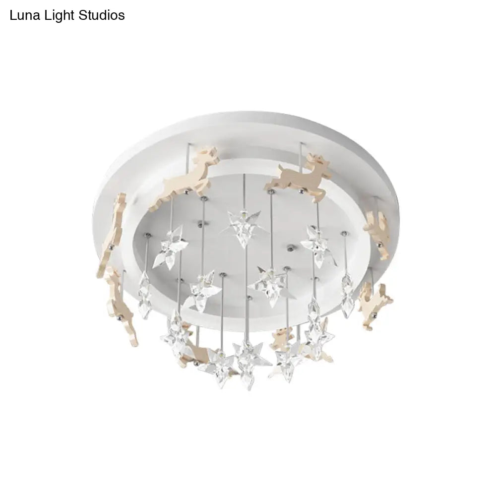 Elk Carousel Acrylic Semi Mount Lighting: Kid’s White Led Ceiling Flush Light In Warm/White
