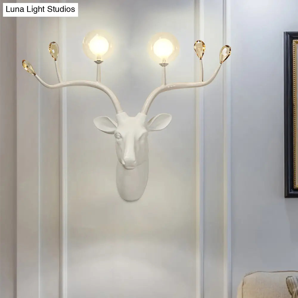 Elk Head Wall Sconce Light With Vintage White/Black Resin And Modo Clear Glass Shade - 1-Bulb