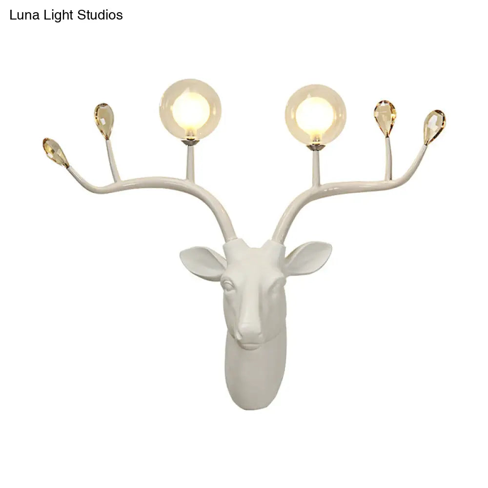 Elk Head Wall Sconce Light With Vintage White/Black Resin And Modo Clear Glass Shade - 1-Bulb