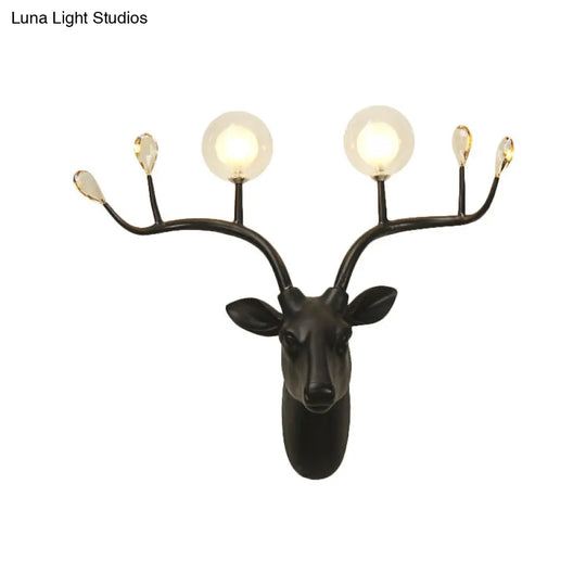 Elk Head Wall Sconce Light With Vintage White/Black Resin And Modo Clear Glass Shade - 1-Bulb