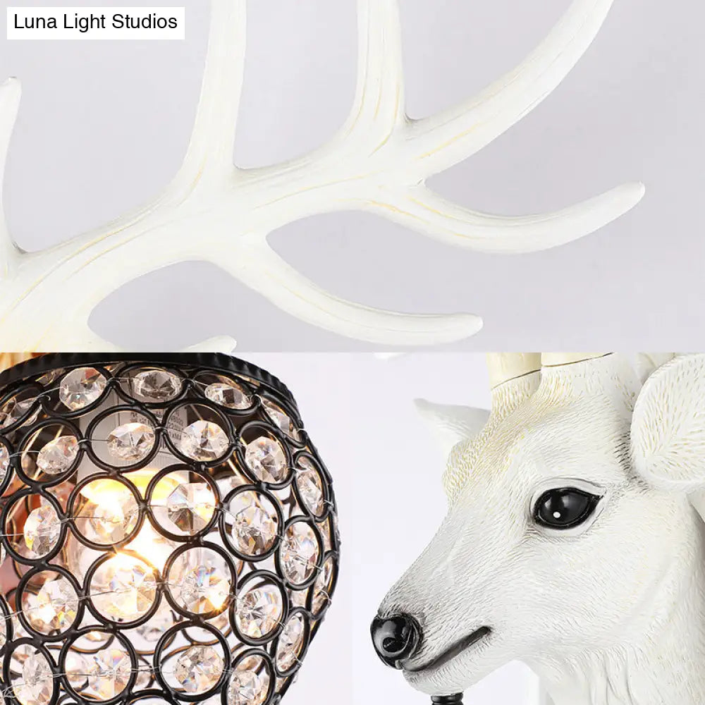 Elk Lodge Style Wall Light With Crystal Lantern Shade For Bedroom - Brown/White Resin 1