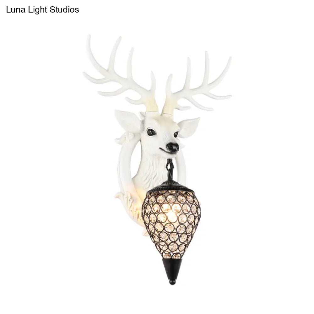 Elk Lodge Style Wall Light With Crystal Lantern Shade For Bedroom - Brown/White Resin 1