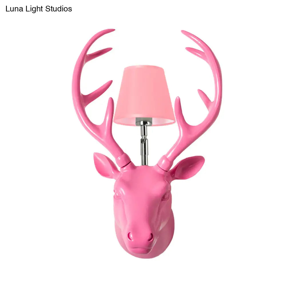 Elk Resin Wall Lamp: Traditional 1-Light Black/Pink/Blue Sconce With Glass Shade