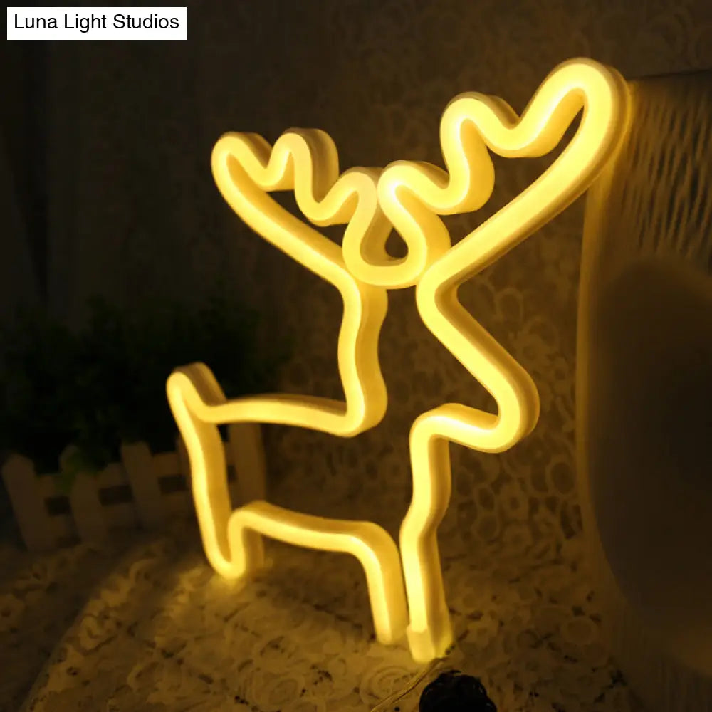 Elk Shaped Mini Led Night Light For Kids Room Usb Wall - White