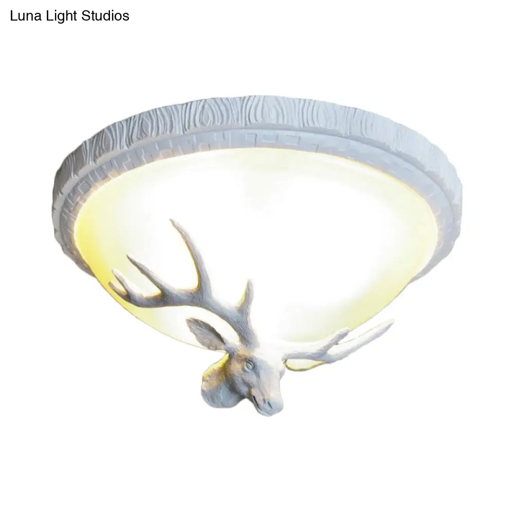 Elk - Themed Countryside Flush Mount Ceiling Lamp With 3 White Glass Lights For Bedroom