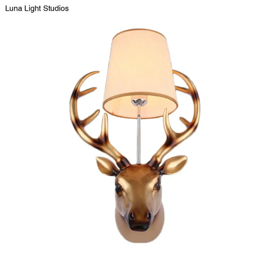 Elk Wall Lamp In Country Bronze Resin With Cone Fabric Shade - Dining Room Sconce Light Fixture