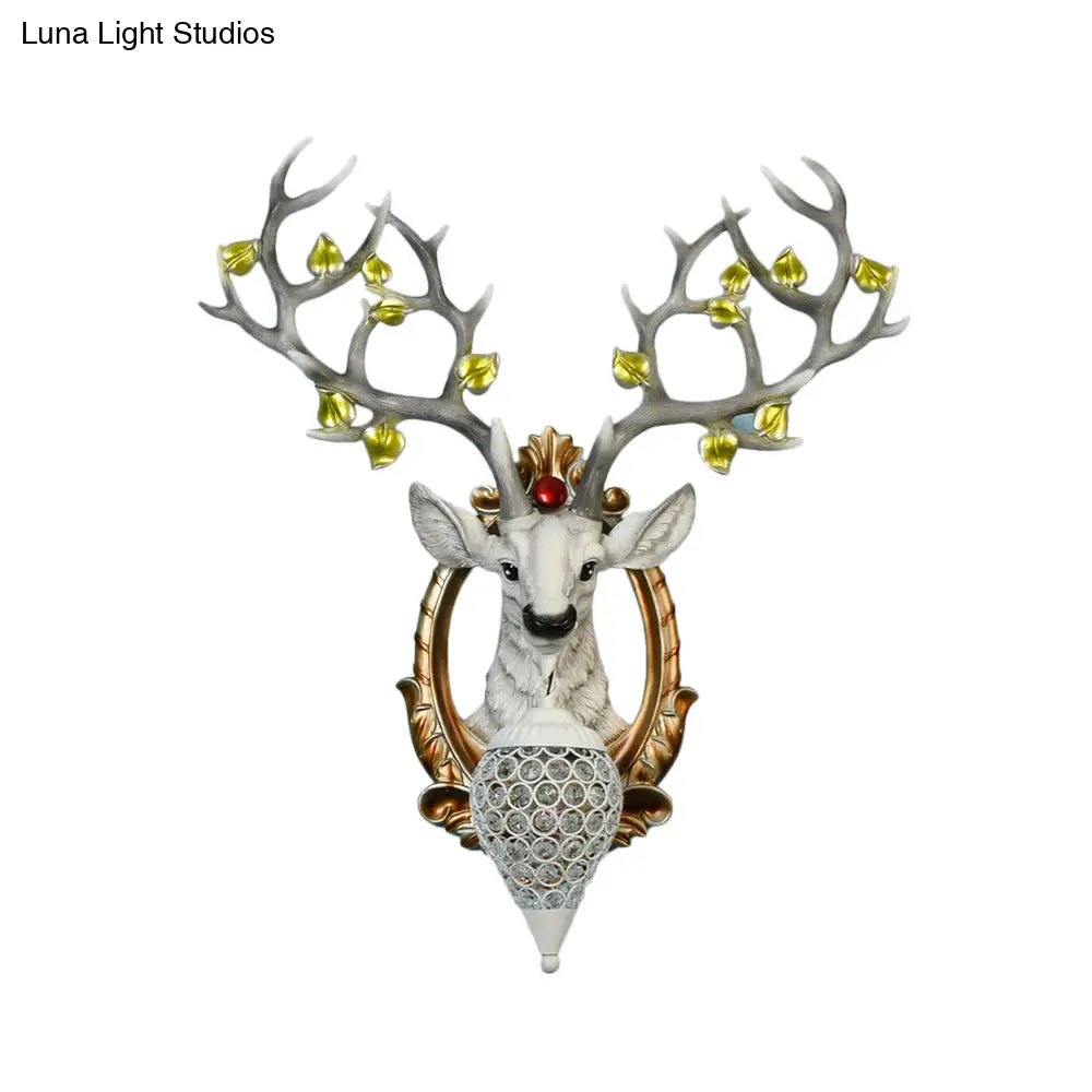 Elk Wall Mount Light: Country Style Resin Sconce With Crystal Shade For Living Room 19.5/23.5 Width