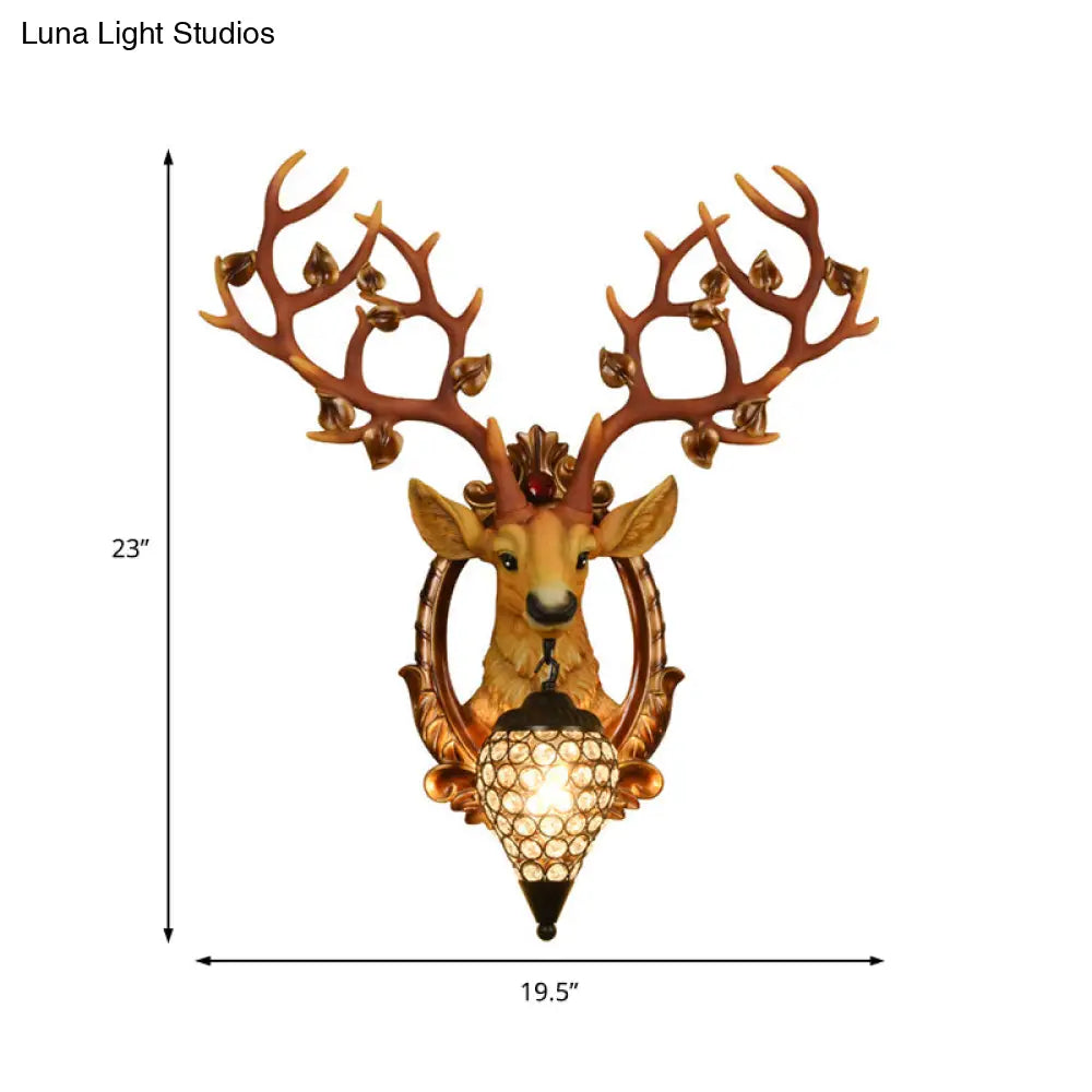 Elk Wall Mount Light: Country Style Resin Sconce With Crystal Shade For Living Room 19.5/23.5 Width