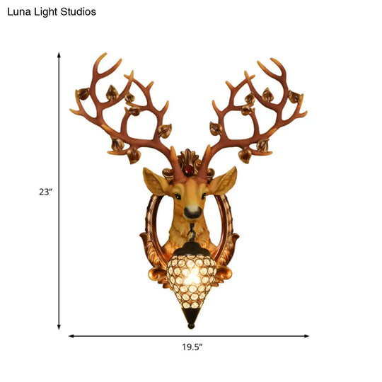 Elk Wall Mount Light: Country Style Resin Sconce With Crystal Shade For Living Room 19.5/23.5 Width