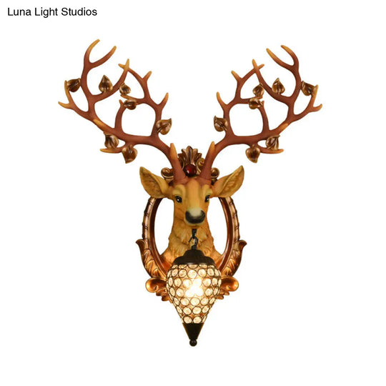 Elk Wall Mount Light: Country Style Resin Sconce With Crystal Shade For Living Room 19.5/23.5 Width