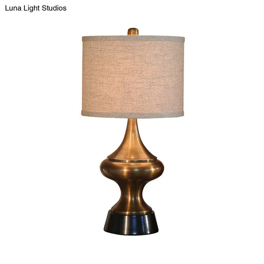 Vintage Style Bronze/Nickel Drum Shaped Desk Light With Fabric Shade - Ideal Guest Room Night Table