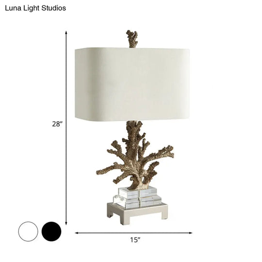 Traditional Cuboid Bedside Lamp: Black/White Night Light With Coral Pedestal