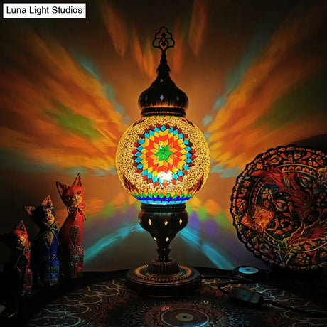 Ellie - Handcrafted Vintage Glass Ball Desk Lamp | 1 Head Nightstand Light In