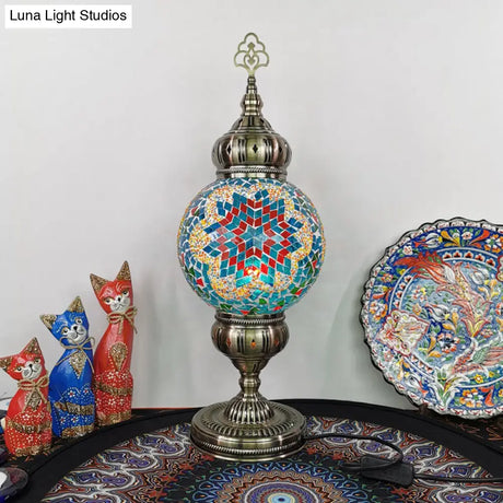 Ellie - Handcrafted Vintage Glass Ball Desk Lamp | 1 Head Nightstand Light In