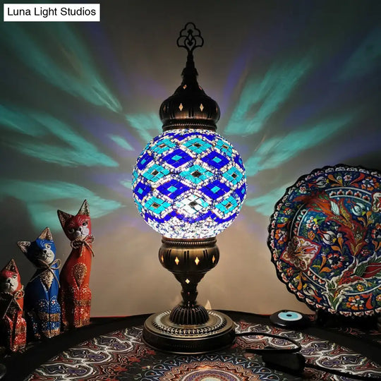 Vintage Handcrafted Art Glass Ball Desk Lamp White/Beige/Yellow Living Room/Nightstand Light Blue