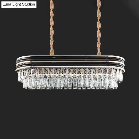 Elliptical Pendant Lamp With Cut Crystal - Modern 8-Bulb Hanging Light In Black For Island