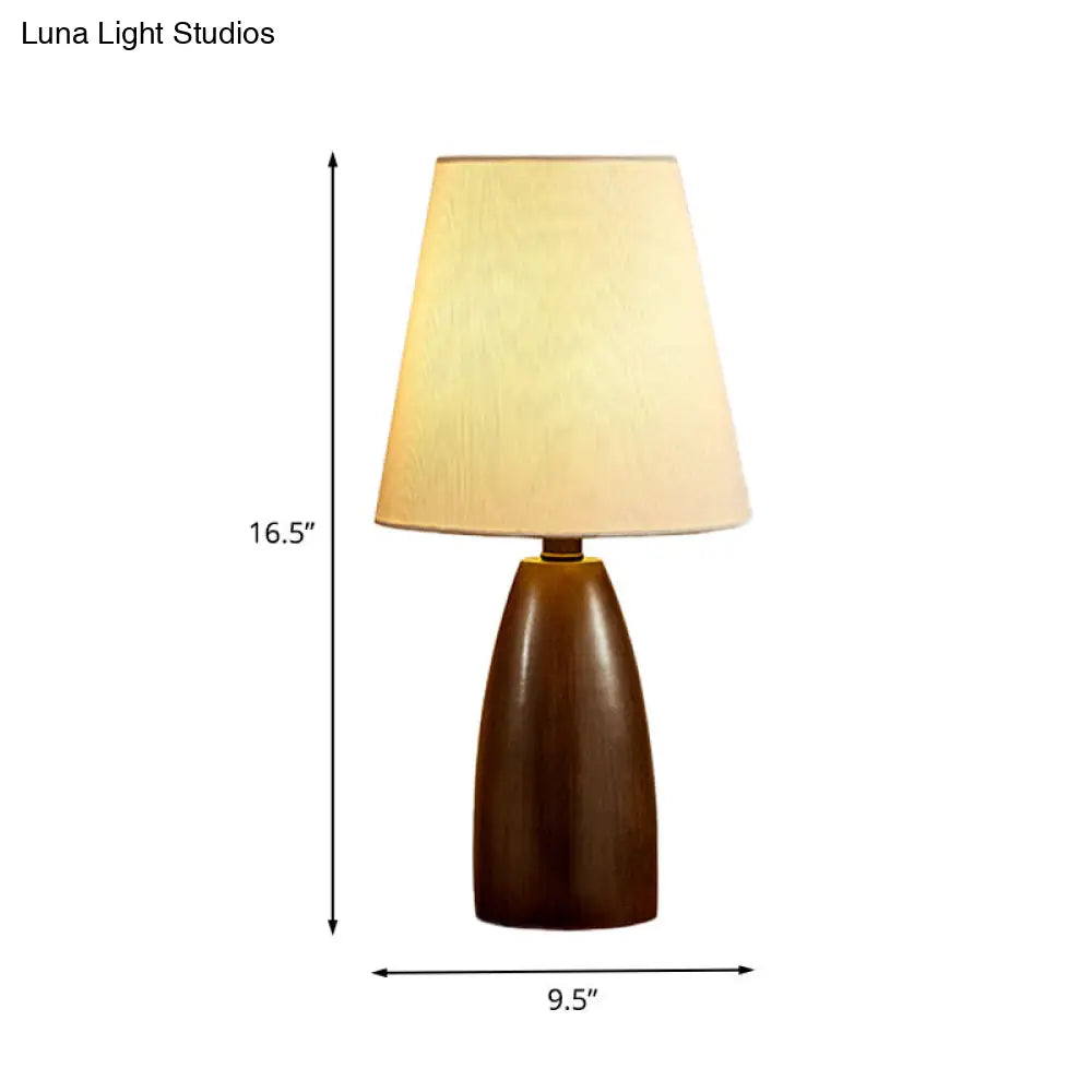 Nordic Single Bulb Brown Table Lamp With Resin Jar Night Stand And Deep Cone Fabric Shade