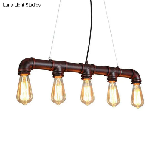 Elongated Pipe Island Pendant Light - Farmhouse Metallic Fixture With 5 Heads For Dining Room