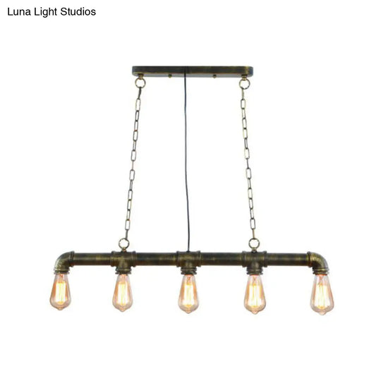 Elongated Pipe Island Pendant Light - Farmhouse Metallic Fixture With 5 Heads For Dining Room