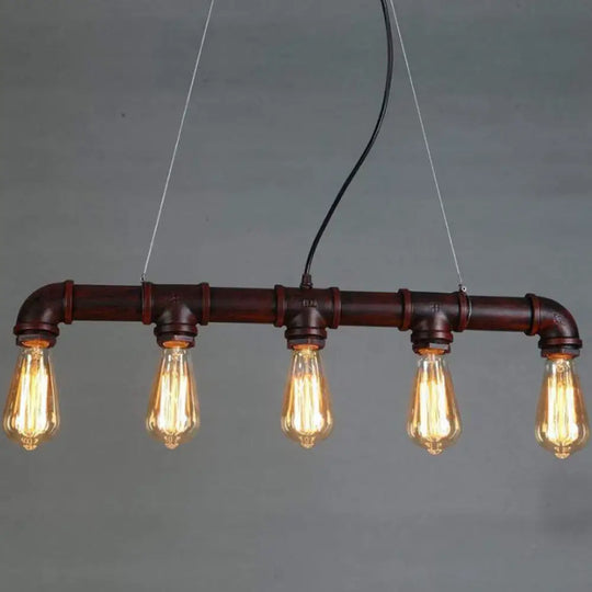 Elongated Pipe Island Pendant Light - Farmhouse Metallic Fixture With 5 Heads For Dining Room Copper