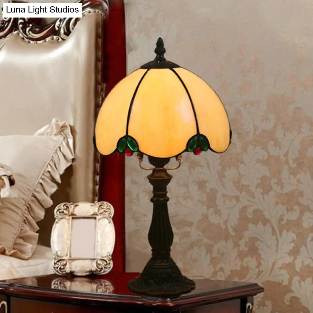 Tiffany Style White Glass Table Lamp With Domed Shade - Bedroom Night Light