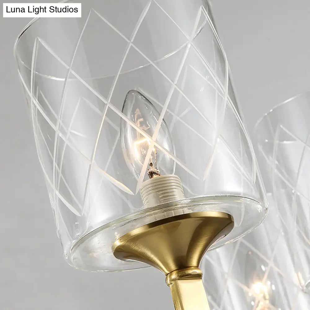 Emanuela - Elegant Grid Cylinder Shade Chandelier Style Metallic Ceiling Pendant In Gold For Study