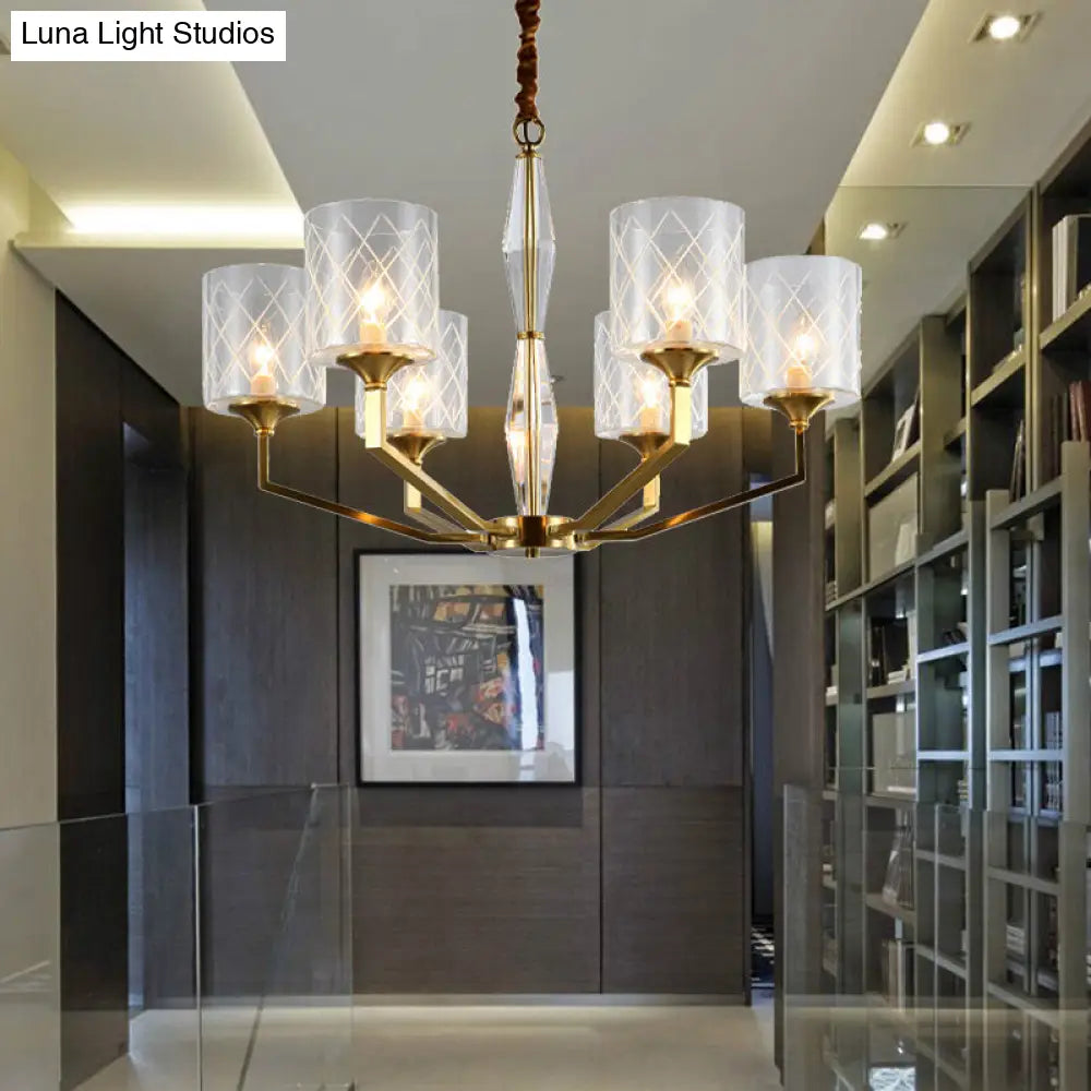 Elegant Gold Grid Cylinder Shade Chandelier For Study Room 6 /