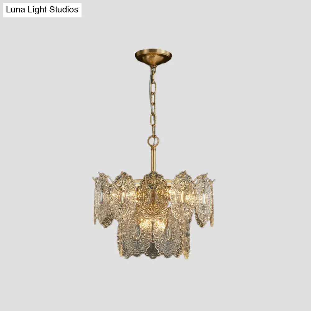 Embossed Crystal Pendant Chandelier Lamp With Gold Canopy Modern Bedchamber Lighting 5/7 Heads