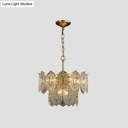 Embossed Crystal Pendant Chandelier Lamp With Gold Canopy Modern Bedchamber Lighting 5/7 Heads