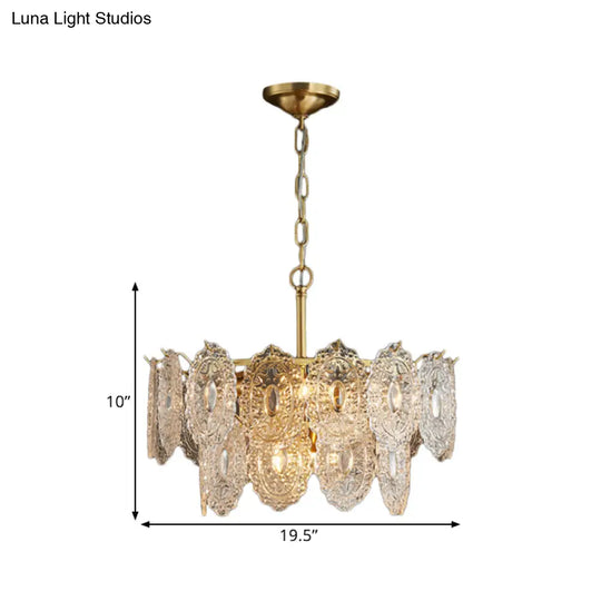 Embossed Crystal Pendant Chandelier Lamp With Gold Canopy Modern Bedchamber Lighting 5/7 Heads