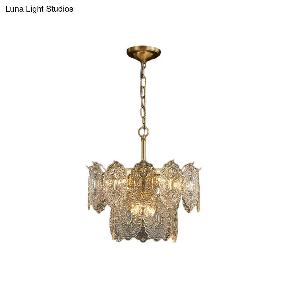 Embossed Crystal Pendant Chandelier Lamp With Gold Canopy Modern Bedchamber Lighting 5/7 Heads